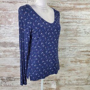 In Bloom by Jonquil Blue Floral Long Sleeve V-Neck T-Shirt Size S/P